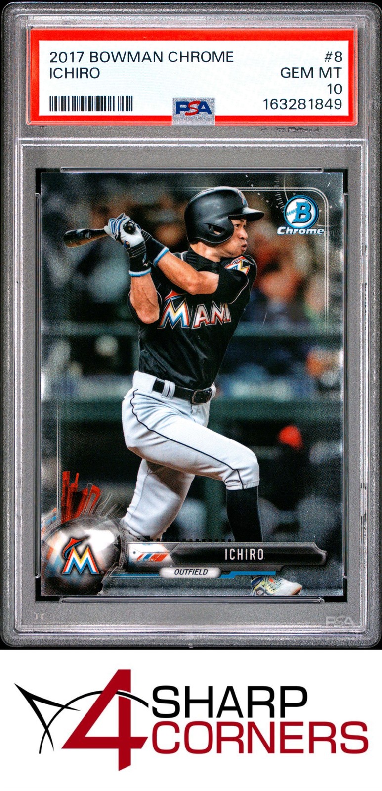 2017 BOWMAN CHROME #8 ICHIRO SUZUKI MARLINS HOF PSA 10