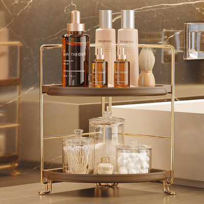 2-Tier Corner Bathroom Counter Organizer,Tool-Less Installation Corner Vanity- S
