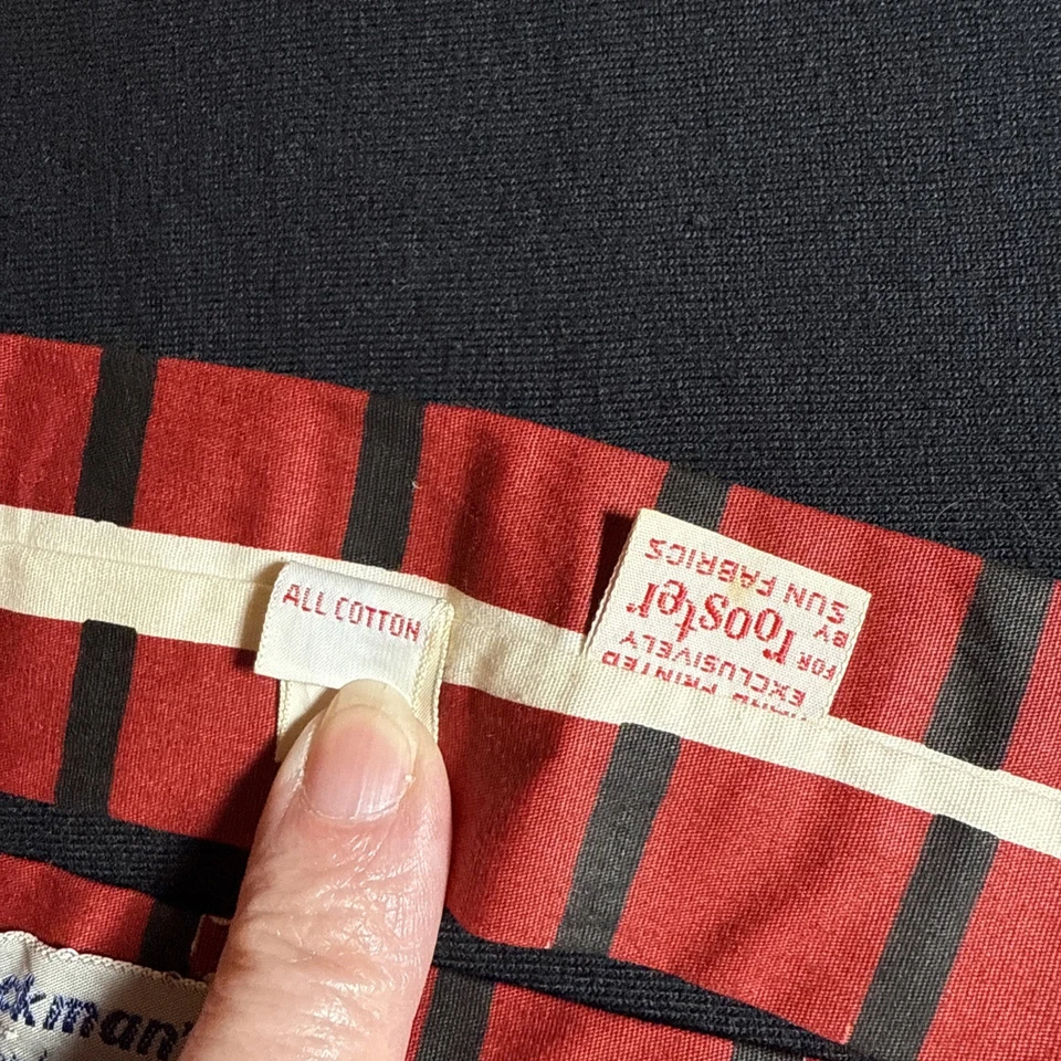 Vintage Rooster 60S 70S Square Tie, Hand Printed Red With Trains - Image 3 of 4