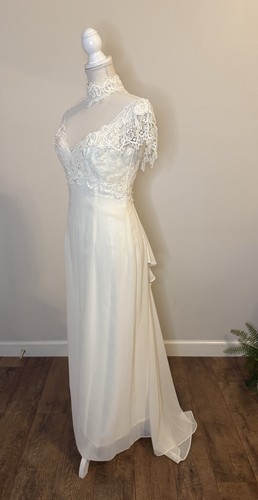 VTG 1980’s Jessica McClintock Bridal Gown Scalloped Lace High Neck Chiffon Sz 4 - Picture 3 of 11