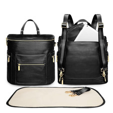 Stylish Leather Diaper Bag Backpack with 16 Pockets Insulated Pockets
