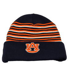 NCAA Men's Auburn Tigers Striped Cuffed Knit Beanie Winter Hat Cap Navy Blue