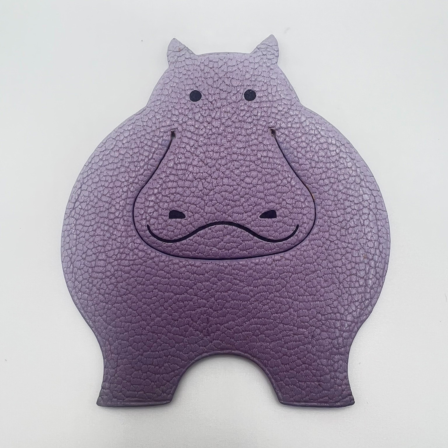 HERMES Leather Bookmark Pikabook Hippo Purple 7×6cm