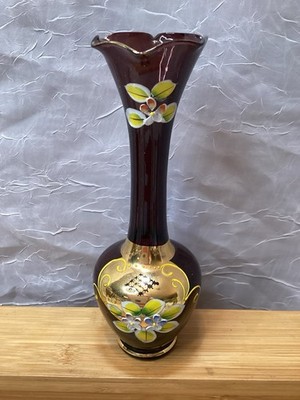 Japan Enesco Bud Vase Purple Amethyst Boho Cottagecore Hand Painted Glass Gilded
