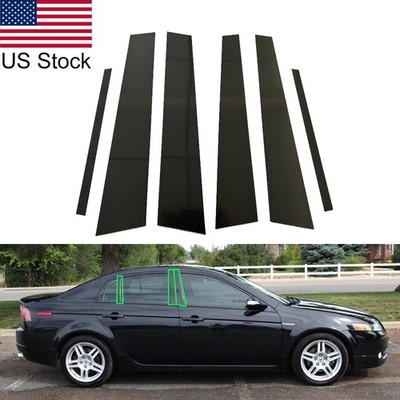 For 2004-2008 Acura TL 6pcs Glossy Black Pillar Posts Window Door Covers Trim