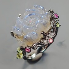 19 ct Carving Natural Labradorite Ring 925 Sterling Silver Size 7.75 /R426421