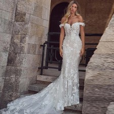 Charming Off the Shoulder Wedding Dresses Full Lace Appliques Sweetheart Mermaid