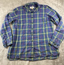 Orvis Womens Plaid Button Up Shirt Medium Blue Green Purple Hidden Side Pocket