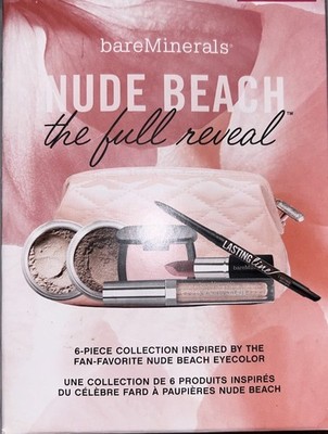 BareMinerals NUDE BEACH The Full Reveal Eye Lip Face Makeup 6 ITEM SET + Bag NIB