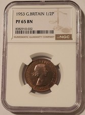 Great Britain Elizabeth II 1953 1/2 Penny PF65 BN NGC Low Proof Mintage