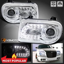 Clear Fits 2005-2010 Chrysler 300C LED Strip Projector Headlights Left+Right