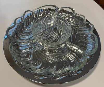 Vintage Kromex Holiday Lazy Susan #503-2 Glass Polished Chrome Rotating Tray USA