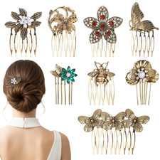 8PCS Vintage Hair Side Combs for Women Decorative, Pearl Rhinestone French Side