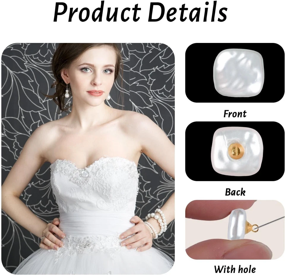 10-100Pcs Pearl Buttons with Shank for Sewing Gold Button Crafts for Clothes Lot - Image 3 of 4