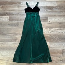 All That Jazz Green Satin Velvet Maxi Dress Strappy Y2K Holiday Glam