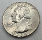 1964 Denver Mint USA Washington Quarter Dollar 90% Silver 25c Coin Mint D B17