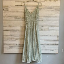 NWT ASOS Embellished Cami Midi Dress in Sage Green Sz4 A-line Fit & Flare Sequin