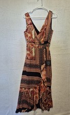 NWT Lulus XS Paisley Boho Wrap Midi Dress Tie Waist Ruffle Hem Festival Chic 