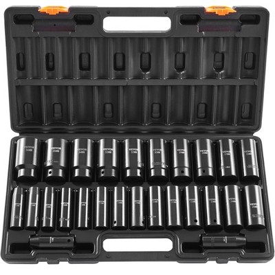 VEVOR Impact Socket Set 1/2 Inches 26 Piece Deep Sockets, 1/2'', Black