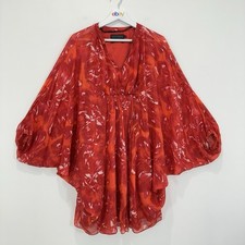 David Lawrence Pure Silk Kaftan Dress Women S (AU 10) Red Floral Lined Boho