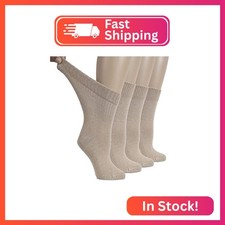 Hugh Ugoli Women's Cotton Diabetic Crew Socks, Wide, Thin, Loose Fit and Stretch