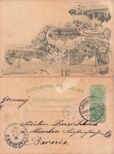Ganzsache Transvaal Bild-Antwortkarte 1898 von Johannesburg nach M&uuml;nchen mit ZuF