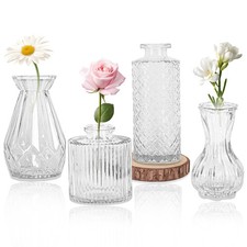 Set of 4 Glass Bud Vase Set, Small Vintage Clear Flower Vase Centerpieces for...