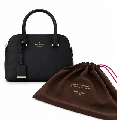 Kate Spade New York Black Dome Satchel Top Handle Zip Gold Hardware Dust Bag