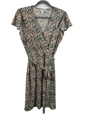 Nine West Floral Dress Small S Faux Wrap V-Neck Casual Spring Summer Knee Midi