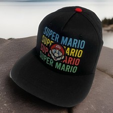 Nintendo Super Mario Black Graphic Snapback Hat Youth One Size Fits Most