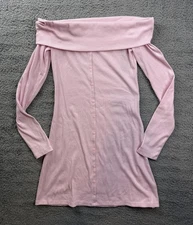 Wild Fable Dress Womens Small Pink Off Shoulder Ribbed Long Sleeve Button Front