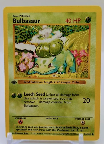 Bulbasaur 44/102 1st Edition Shadowless Base Set Pokemon Card