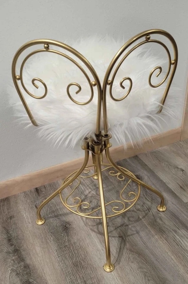 Taburete de tocador vintage Delta Metal Industries con piel sintética blanca reciclado HERMOSO 😍 Foto 2 de 4