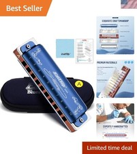 Professional Diatonic Harmonica Key of A with Blue Case - 10 Holes  20 Tones