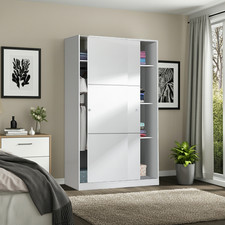 Savona White Soft Gloss Small Shallow Sliding 120cm Wide Bedroom Wardrobe