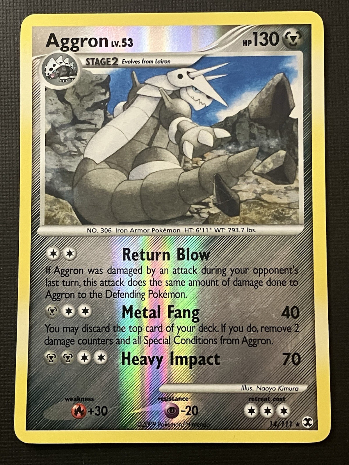 Aggron 14/111 Pokemon Platinum Rising Rivals 2009 Reverse Holo Rare LP