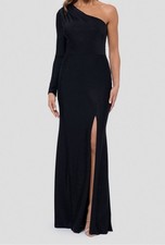 XSCAPE Women's Black Embellished One-Shoulder Jersey Gown Dress Size 14
