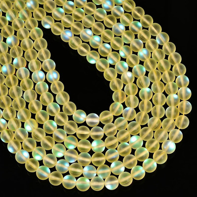 6Mm Matte Yellow Mermaid Aurora Crystal Glass Bead, Glitter round Synthetic Moon