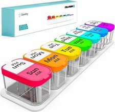 Daviky Extra Large Pill Organizer 7 Day, XL Weekly Box 2 Rainbow/White