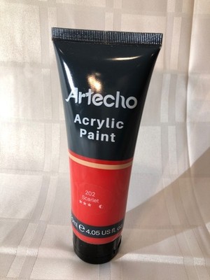Artecho Professional Acrylic Paint, Scarlet #202 (120ml 4.05oz) Tubes New Sealed