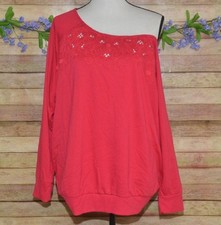 Torrid Women's Red Floral Open Weave Off Shoulder Sweatshirt Plus Size 2 2X