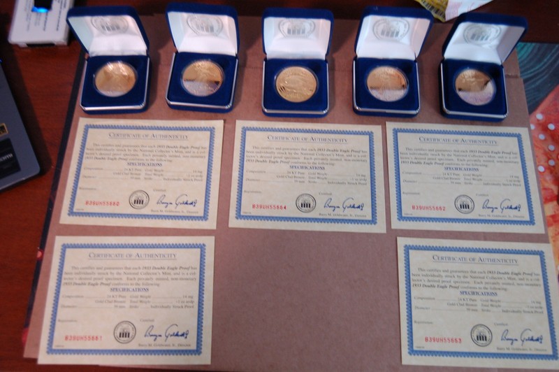 1933 $20 Gold Plated Liberty Double Eagle Proof - Set of 5 - Copy