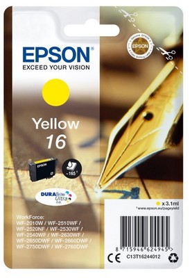 Original Epson Tintenpatrone 16 Pen Gelb, WorkForce WF-2660DWF WF-2750DWF T1624
