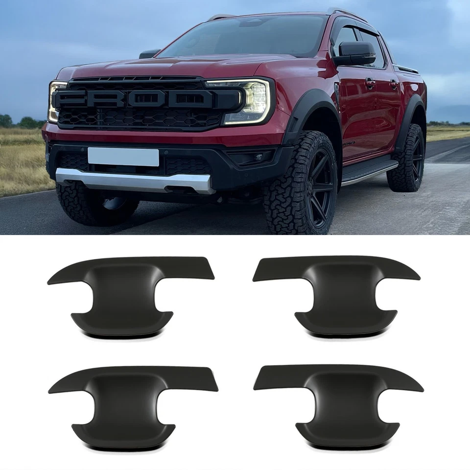 KIT DE PROTECTION POUR POIGNÉES DE PORTE NOIR MAT POUR FORD RANGER T9 2023+ - Photo 1/4