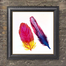 Original Colourful Feather Watercolour Painting Vibrant Bird Feather Art Michell