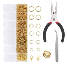1504Pcs Gold Open Jump Ring and Lobster Clasps Kit - Jewelry Making Repair Su...