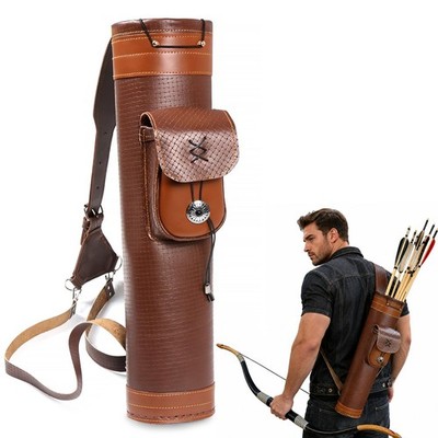 TOPARCHERY Traditional Shoulder Back Quiver Bow Leather Arrow Holder with Large