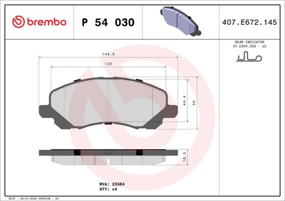 BREMBO P 54 030 Bremsbelagsatz, Scheibenbremse für BAIC,BAIC WEIWANG,BAIC-ORV,CH