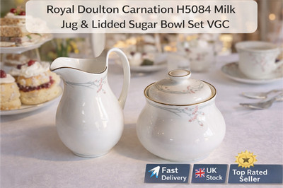 Royal Doulton Carnation H5084 Milchkännchen & Zuckerdose mit Deckel Set - 1. Qualität