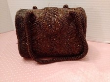 Vintage Evening Box Bag Purse Fully Beaded Copper Seed Beads